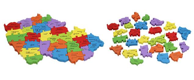 Dřevěné puzzle barevná mapa ČR 26 dílků