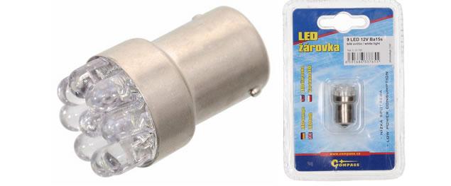 Žárovka 9LED 12V Ba15s bílá Úzká