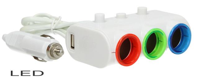 Roztrojka autozapalovače s LED s…