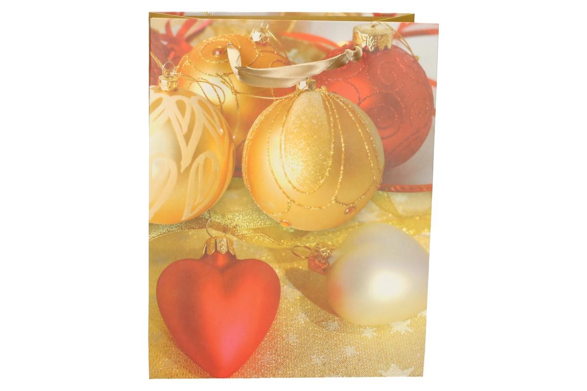 Dárková vánoční taška červeno-zlaté ozdoby 23x18 cm