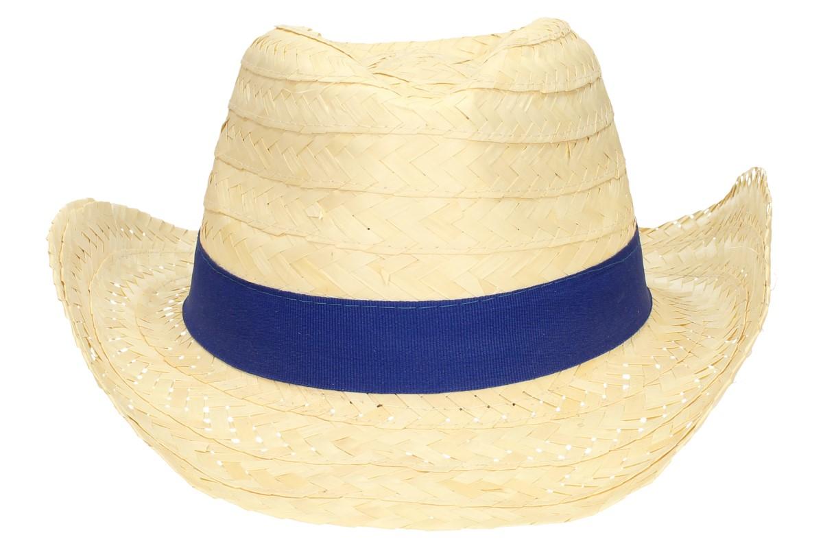 Slaměný kovbojský klobouk s modrým páskem