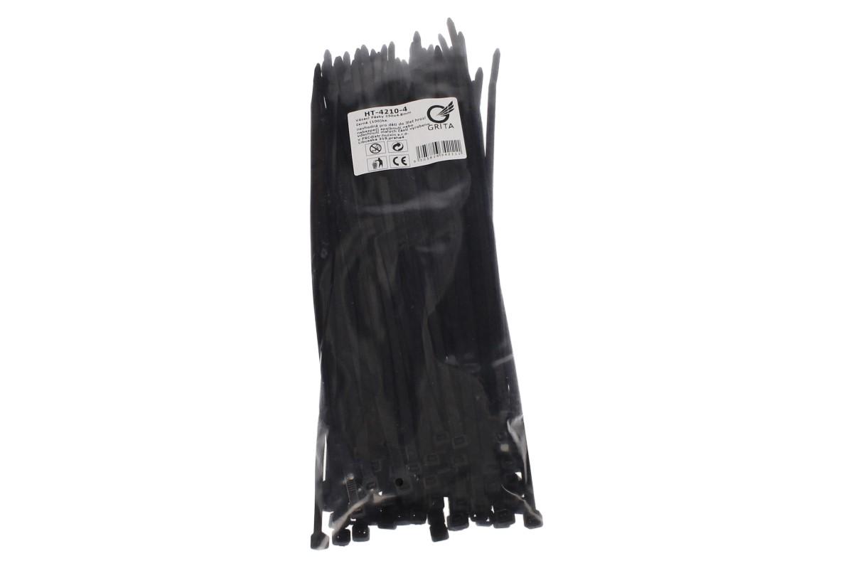 Stahovací pásky černé 4,8 x 250 mm, 100 kusů