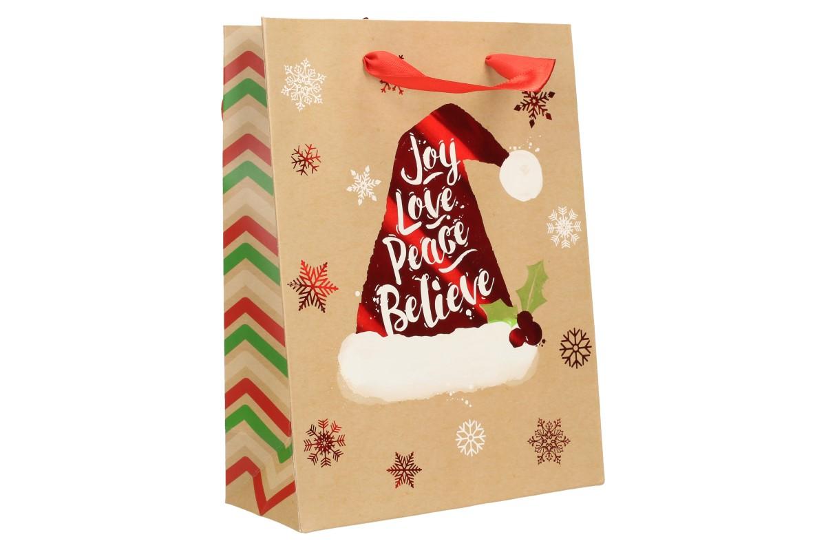 Dárková vánoční taška s čepicí 24x18 cm