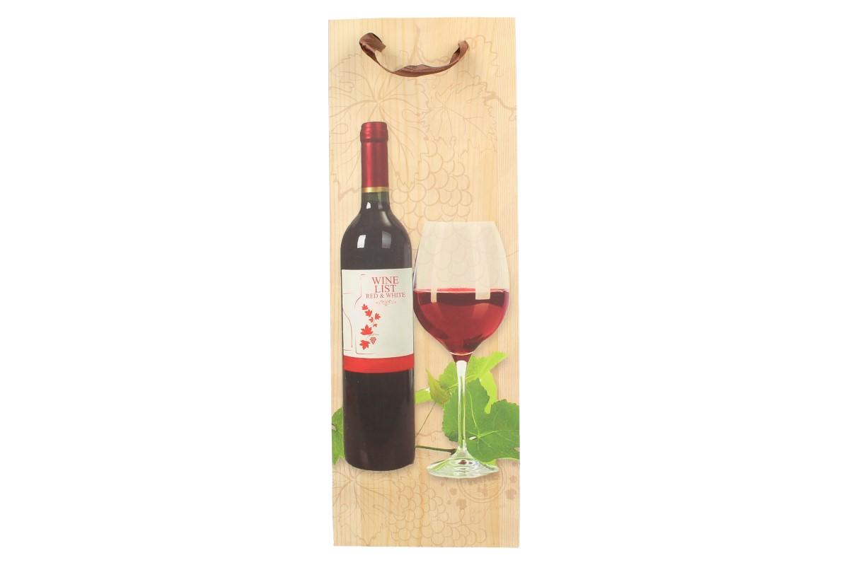 Dárková taška na víno s dřevěným pozadím  36x12 cm