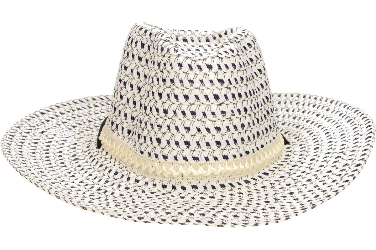 Slaměný kovbojský klobouk modro-bílý s pleteným páskem