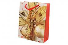 Foto 5 - Dárková vánoční taška zlatá mašle 23x18 cm
