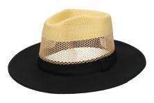 Foto 5 - Černý letní klobouk se žlutou perforací a žlutým pruhem