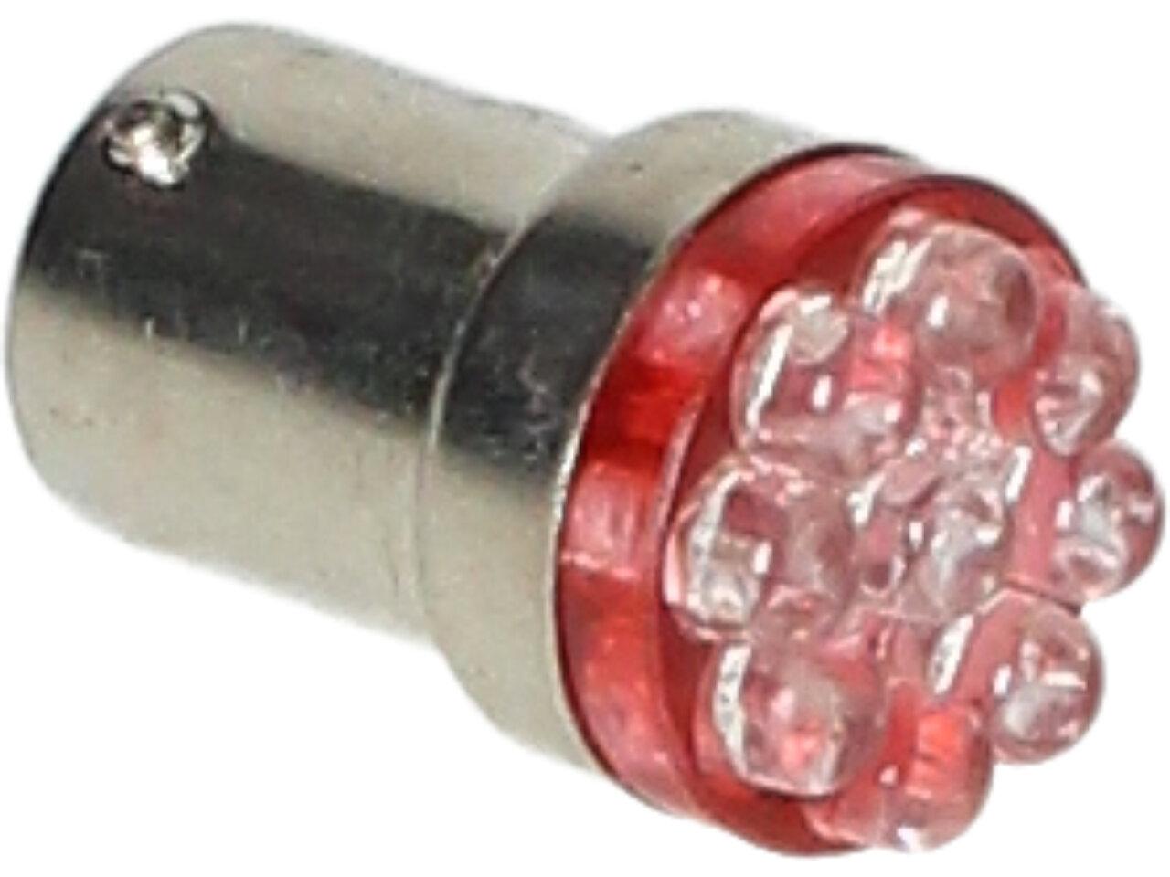LED žárovka 9 LED 12V Ba15s červené světlo