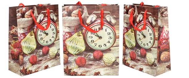 Dárková vánoční taška hodiny 23x18 cm.