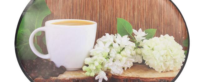 Oválné prostírání Hrnek kávy a bílé květy