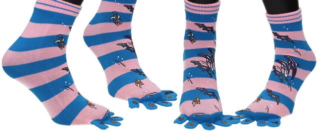 Ponožky Toe Socks Tmavě Růžové s designem